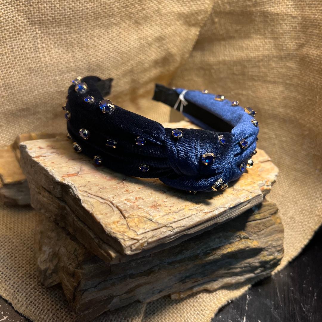 Navy Blue Velvet Rhinestone Head Band