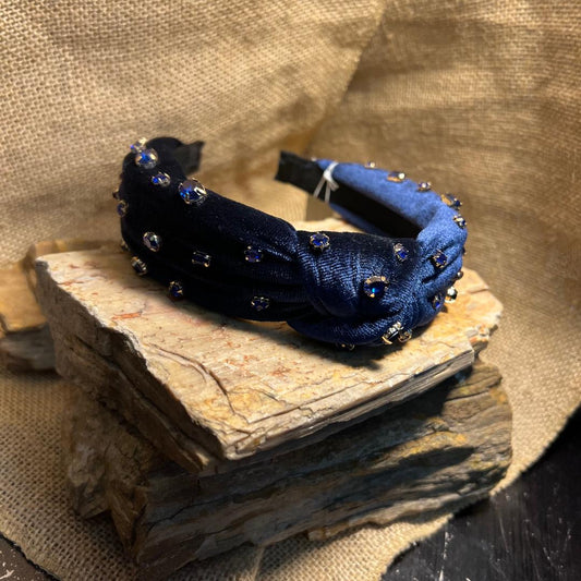 Navy Blue Velvet Rhinestone Head Band