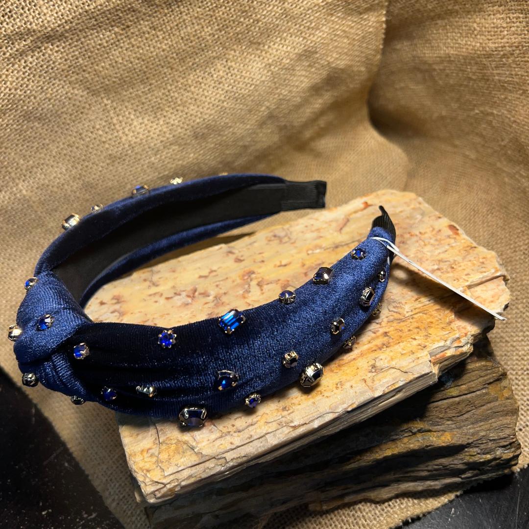 Navy Blue Velvet Rhinestone Head Band