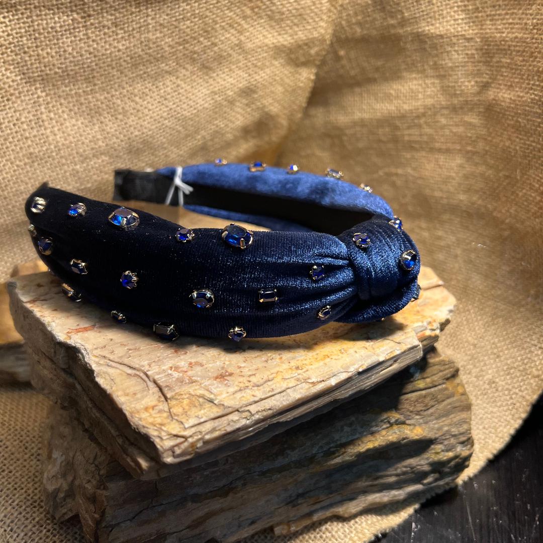 Navy Blue Velvet Rhinestone Head Band