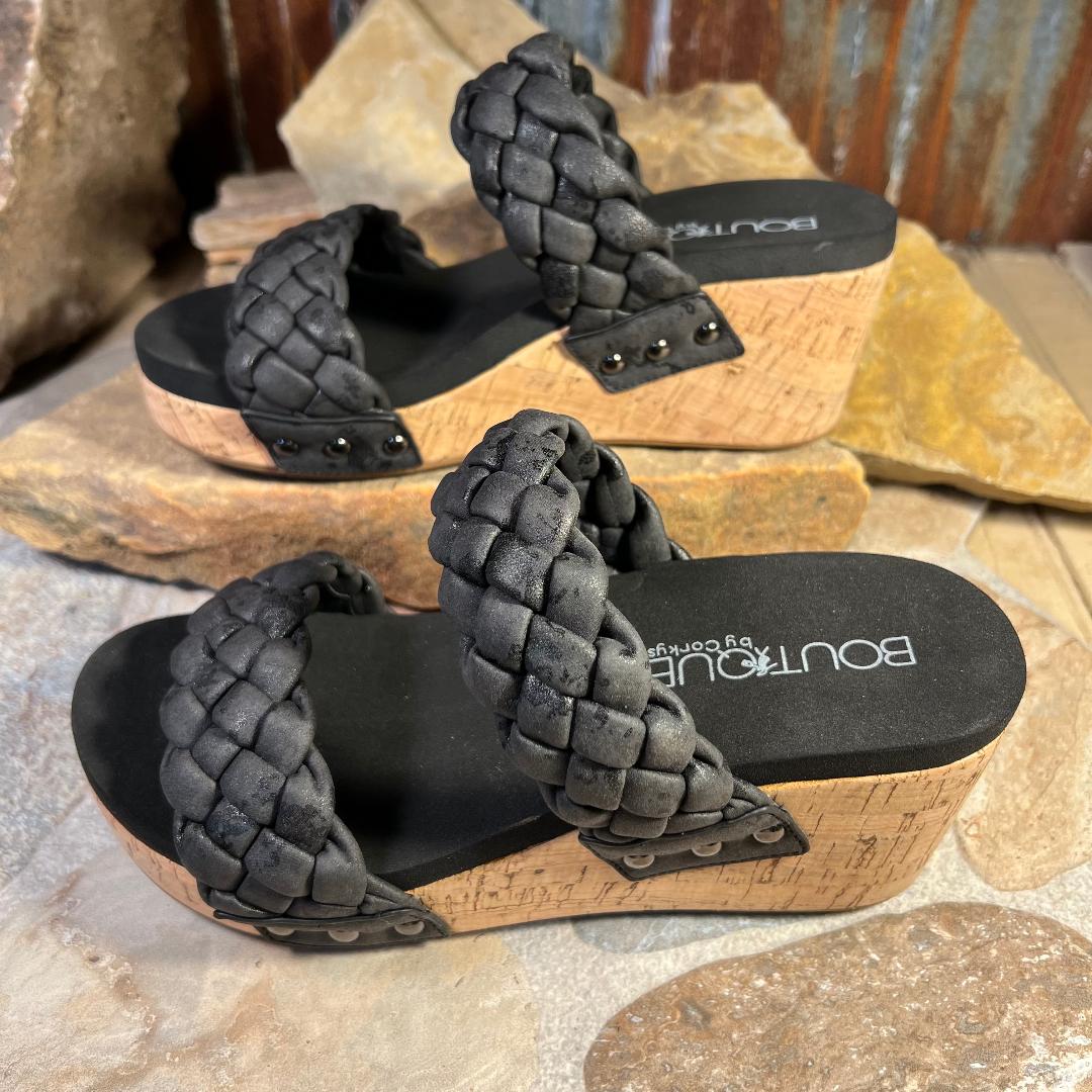 Delightful Black Metallic Wedge/Sandal
