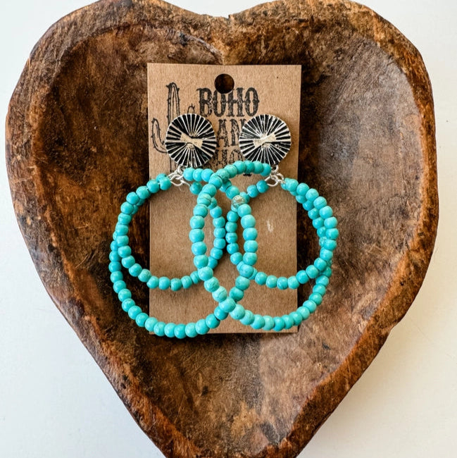 Western Round Bead Turquoise Earrings