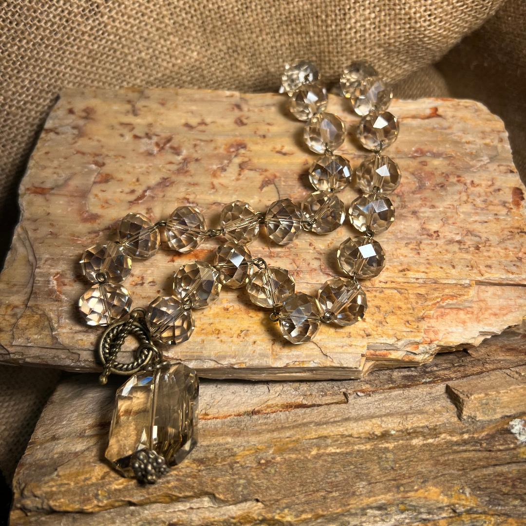 Gorgeous Light Champagne Topaz Crystal Large Bead Necklace