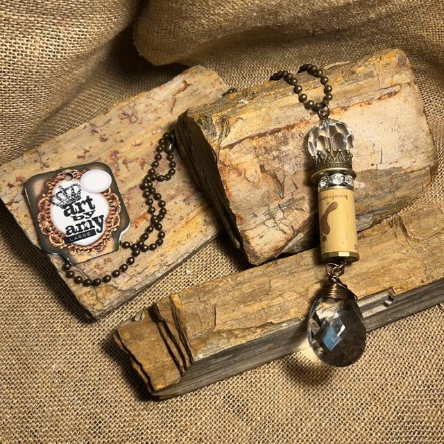 Genuine Wine Cork & Crystals Necklace