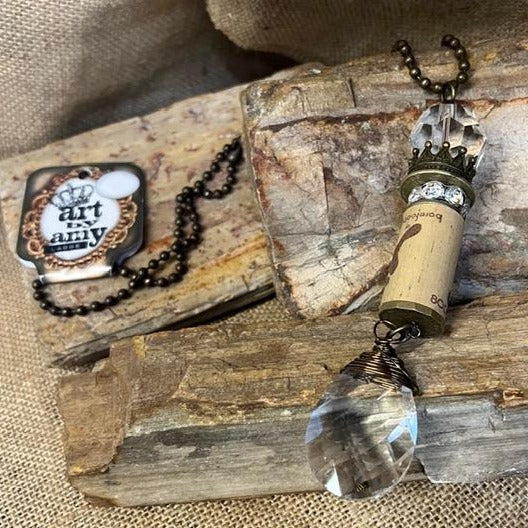 Genuine Wine Cork & Crystals Necklace
