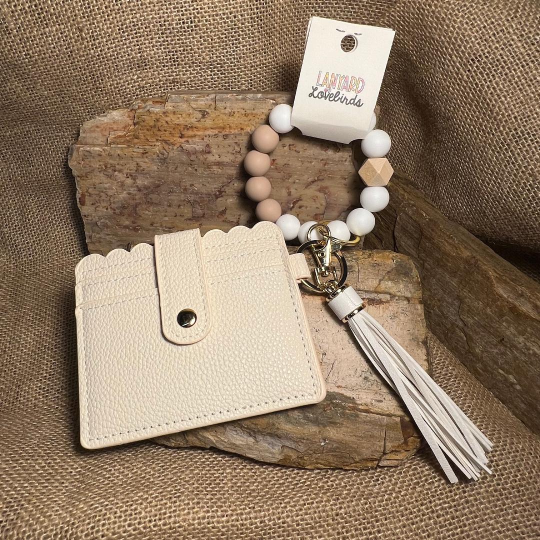 O Wristband Cream & Tan Keychain Wristlet Wallet