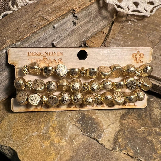 Gold Nugget Bead CURVY Stretch Bracelet