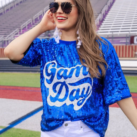 Sequin Game Day Royal Blue Top