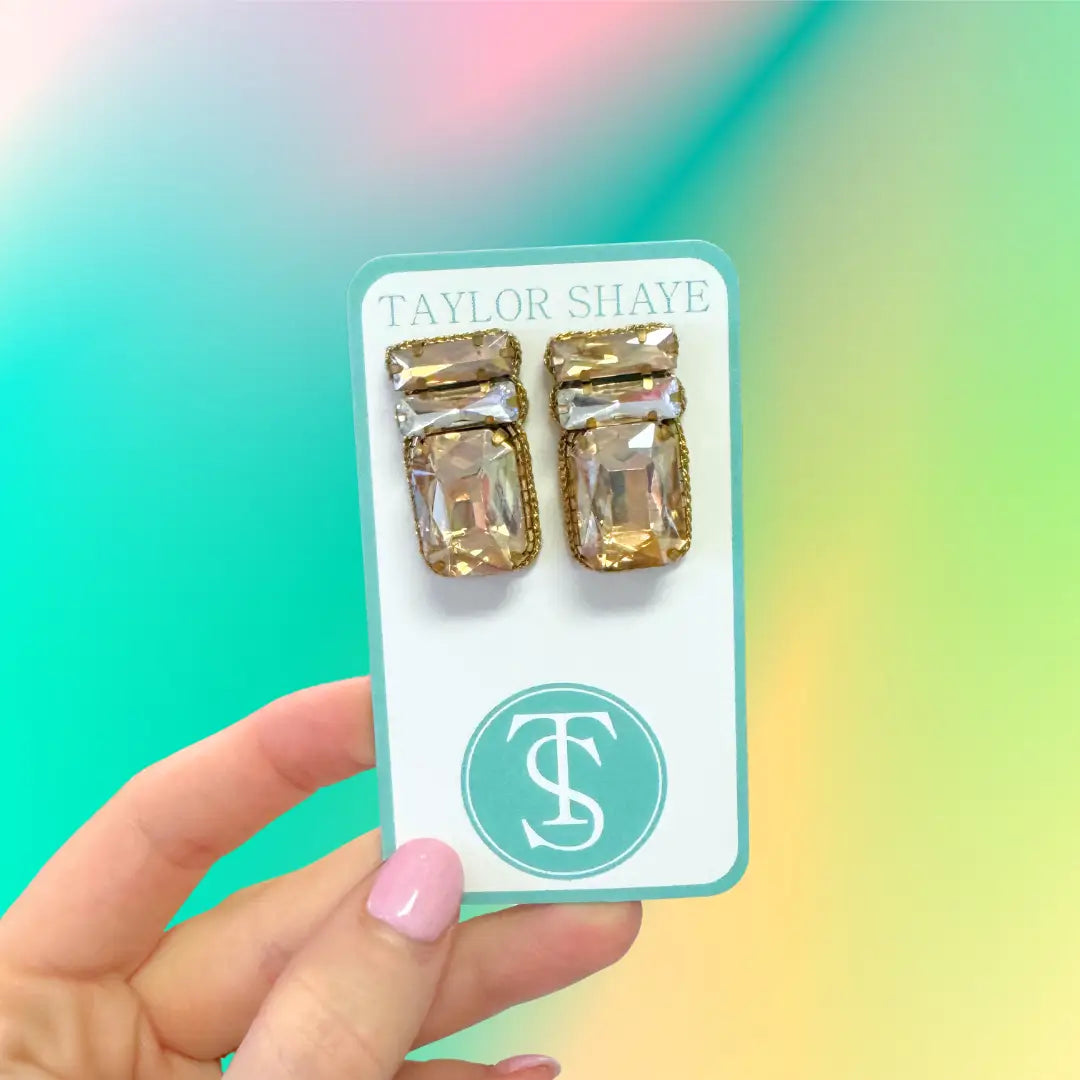 Gold Crystal Gem Stud Earrings
