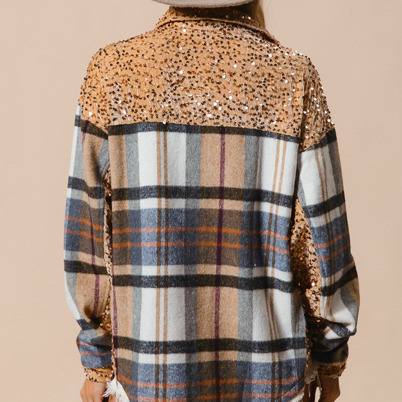 Plaid And Sequin Velvet Mix and Match Shacket