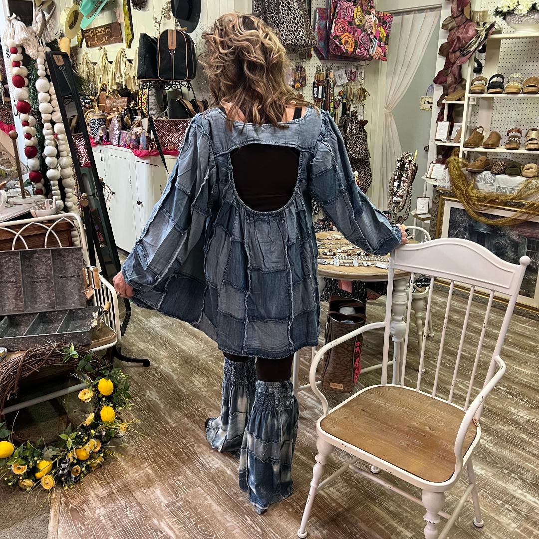 Keyhole Back Patch Denim Top