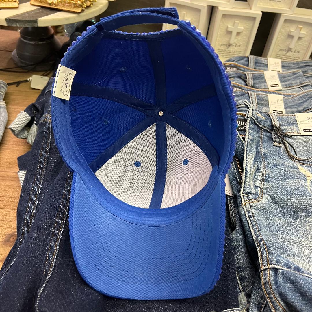 AB Crystals & Rhinestone on Blue Cap