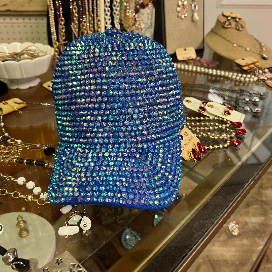 AB Crystals & Rhinestone on Blue Cap