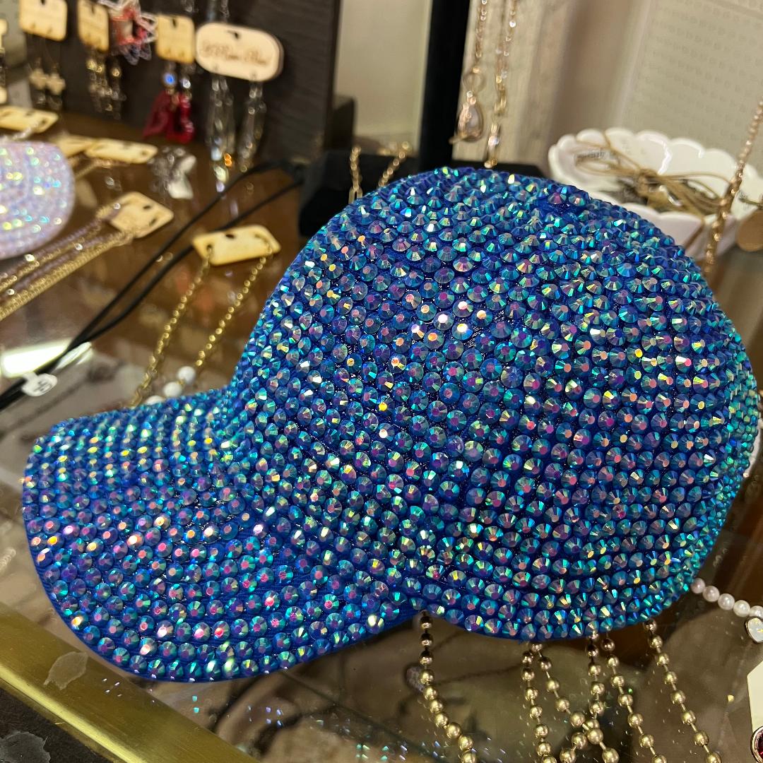AB Crystals & Rhinestone on Blue Cap