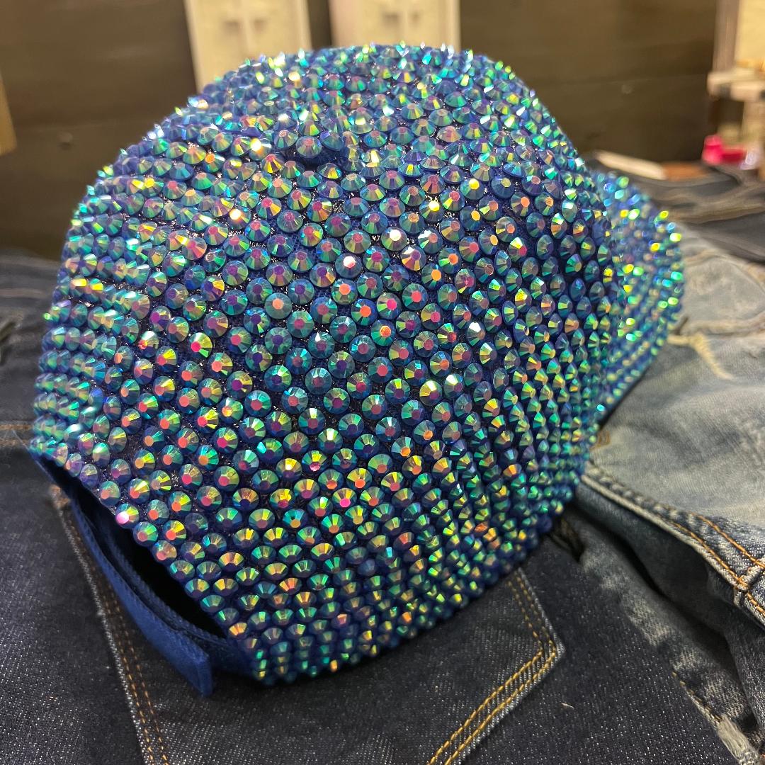 AB Crystals & Rhinestone on Blue Cap