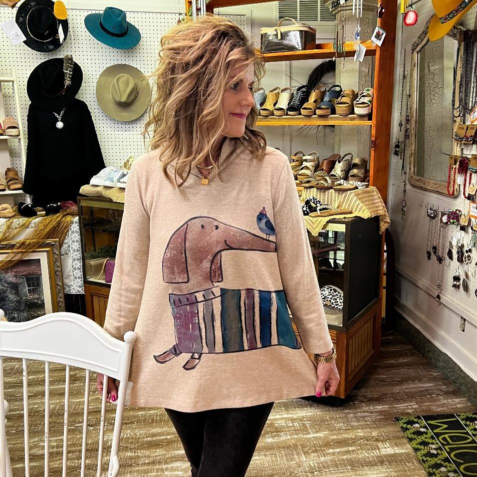 Brushed Adorably Printed Knit Tunic