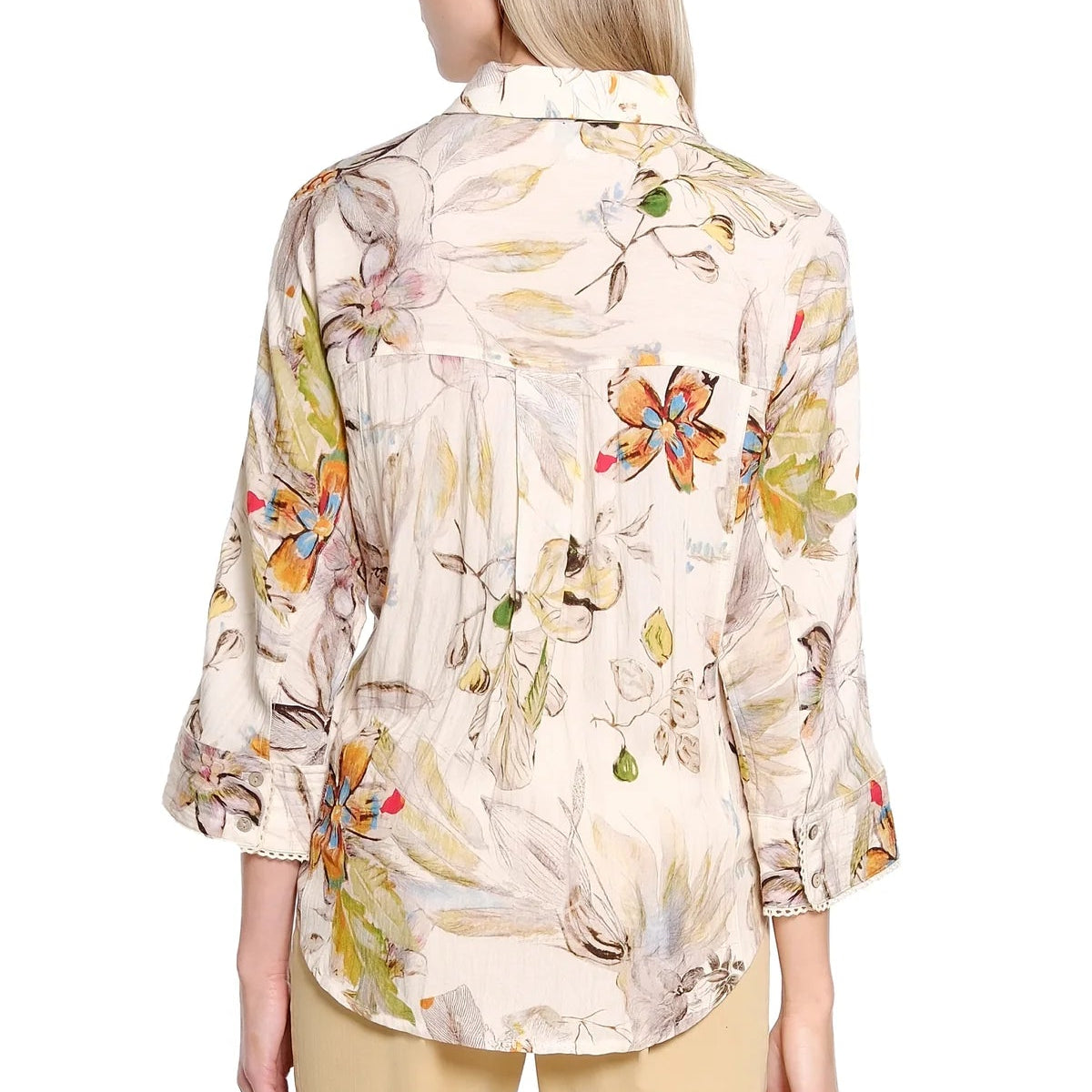 Print Blouse with Lace Edge Trim - Multi