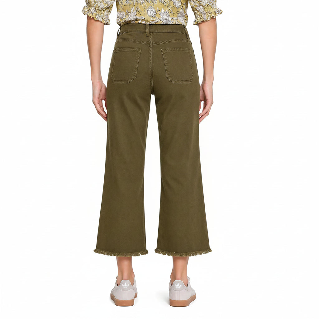 Wide Leg Crop with Pleated Patch Pocket Dark Olive