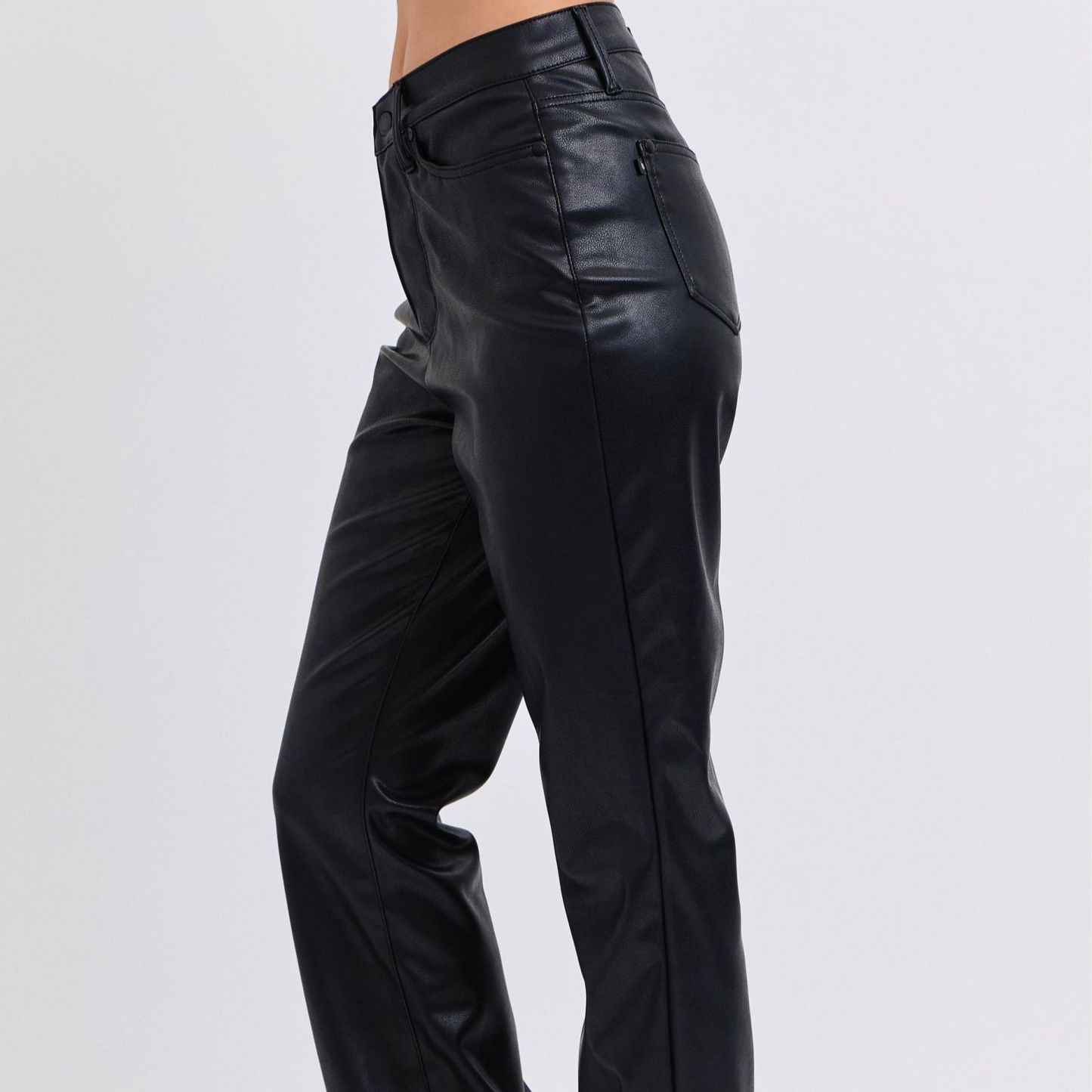 High Waist Tummy Control Black Faux Leather Bootcut