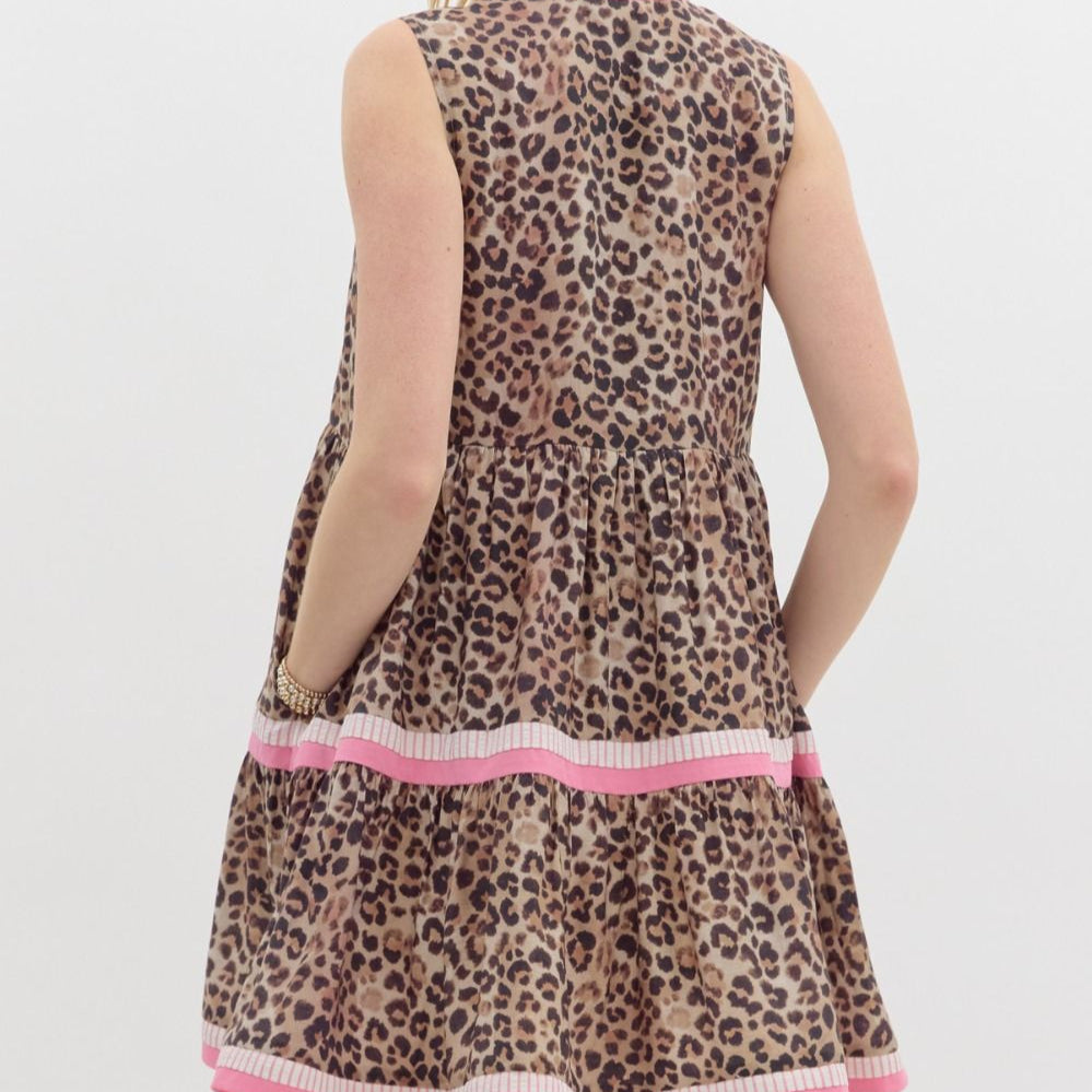 Leopard Print Sleeveless Tiered Mini Dress