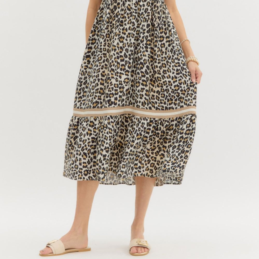 Leopard Print Sleeveless Midi Dress