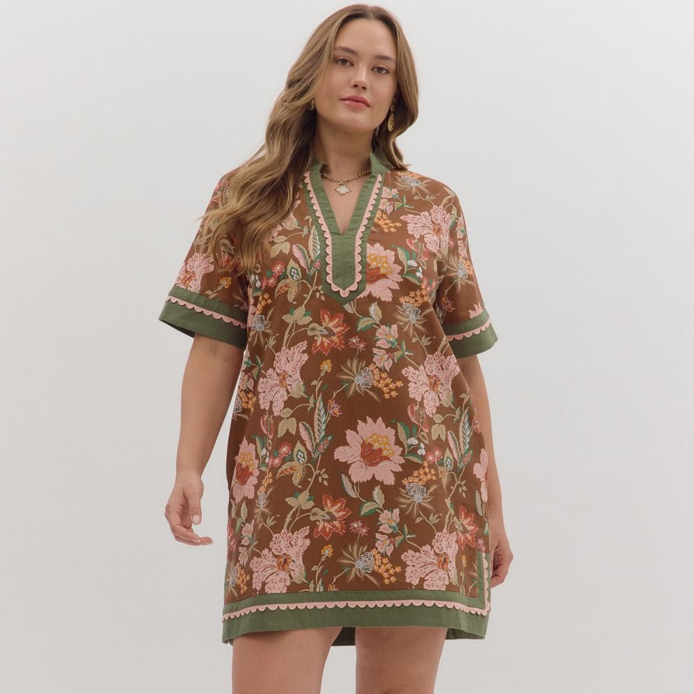 Floral Print Short Shirt Sleeve Mini Dress