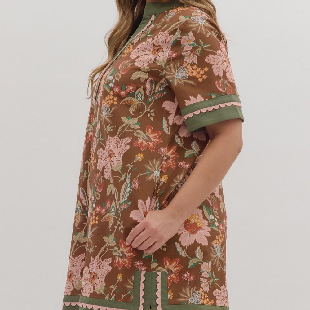 Floral Print Short Shirt Sleeve Mini Dress