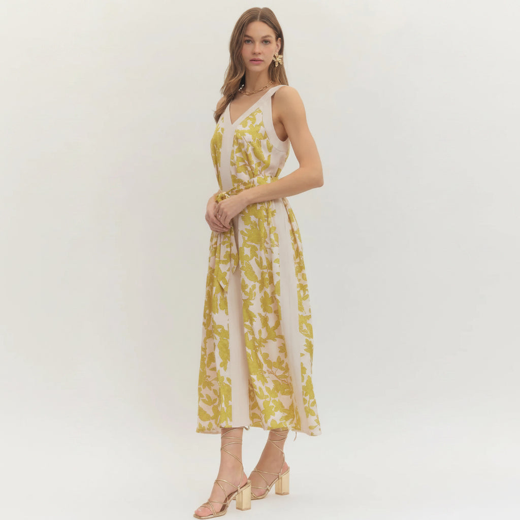 Lime Light Patterned Midi Dress in Citrus