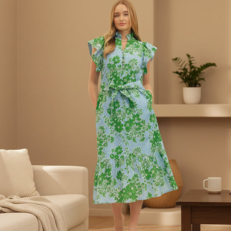 Entro Blue & Green Floral Dress