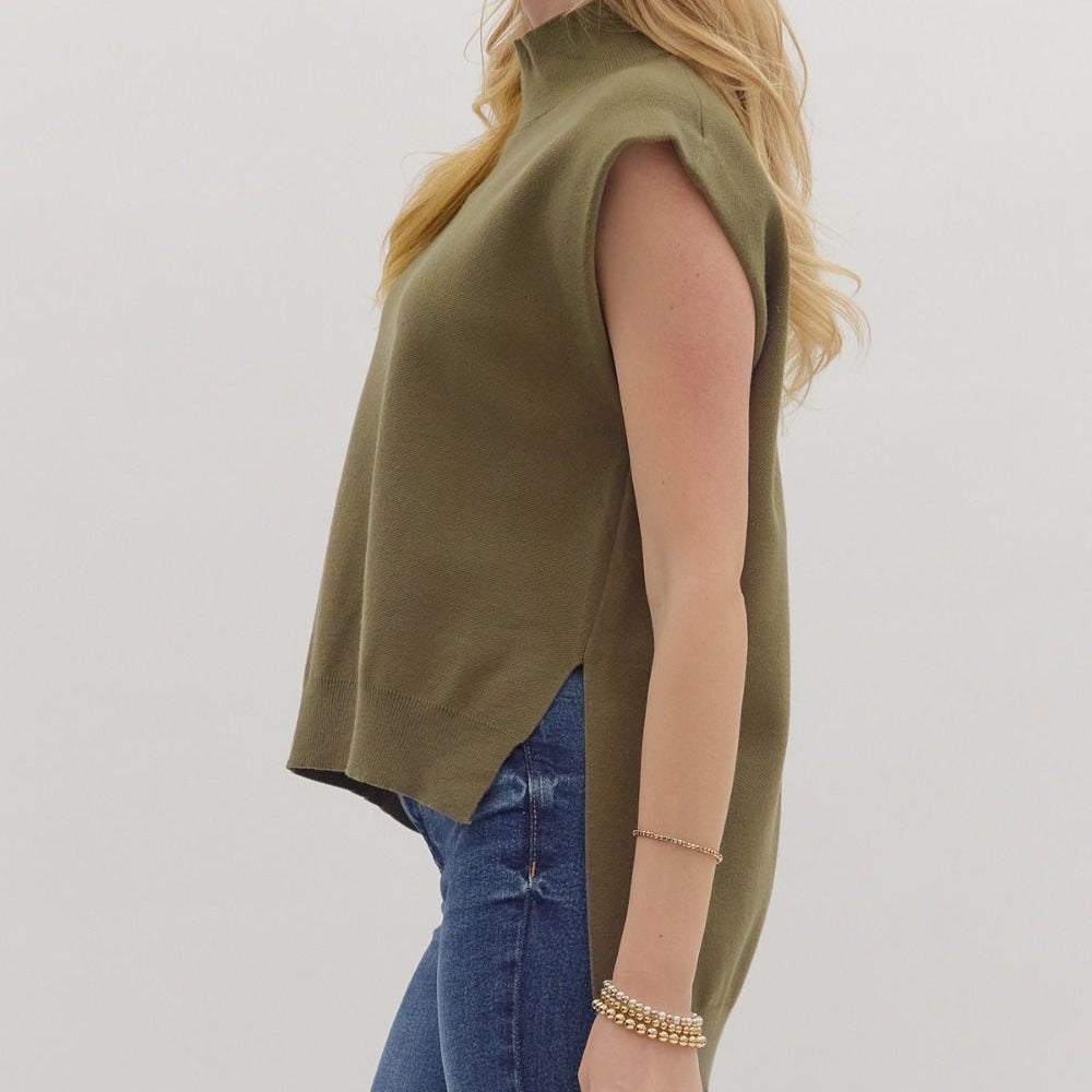 Olive Mock Neck Muscle Sweater