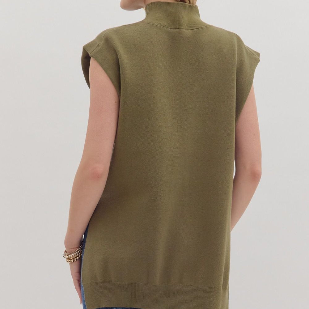 Olive Mock Neck Muscle Sweater