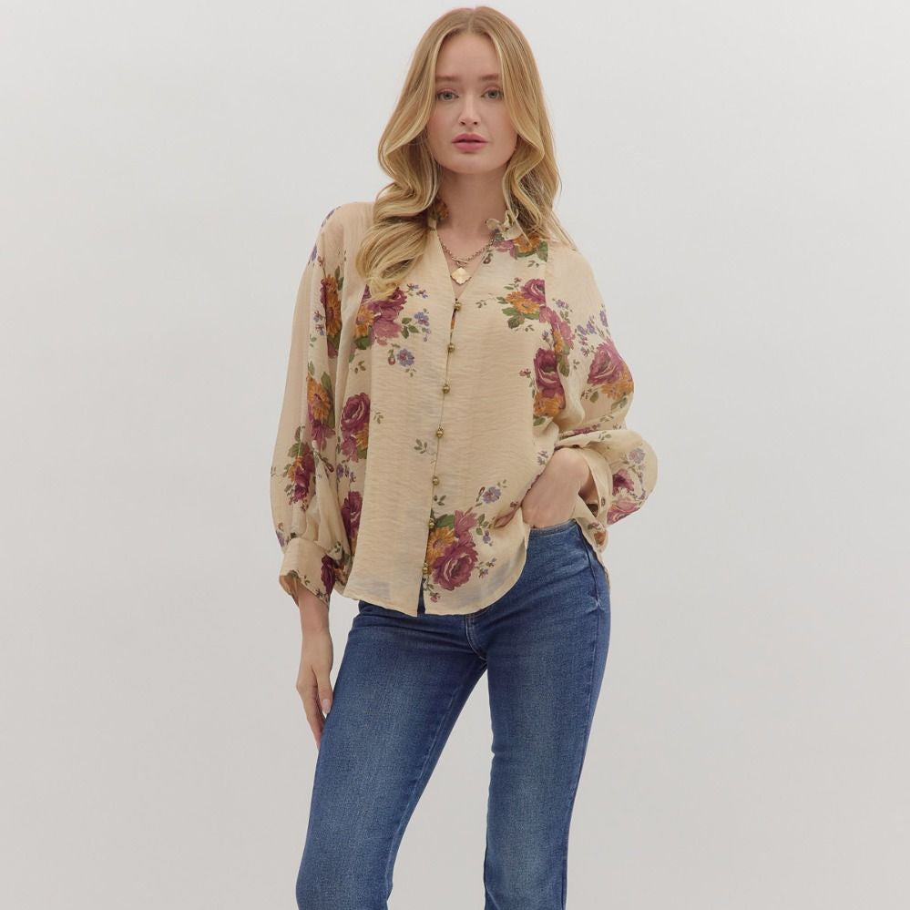 Floral Long Puff Sleeve Top
