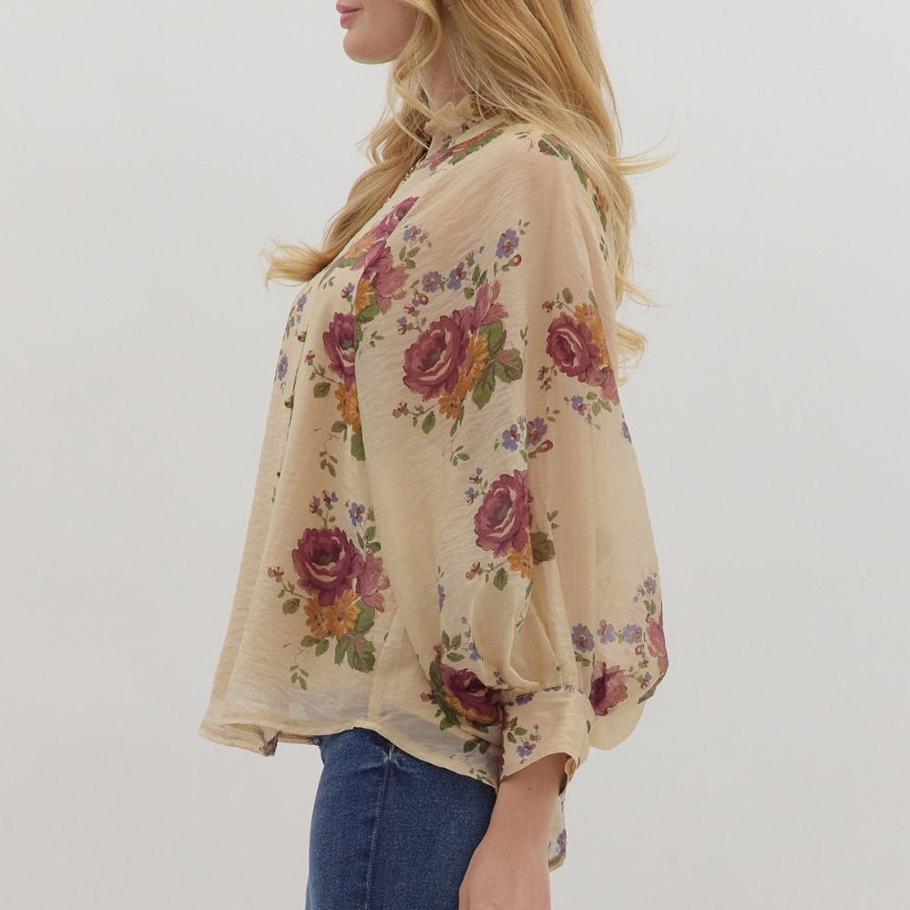 Floral Long Puff Sleeve Top