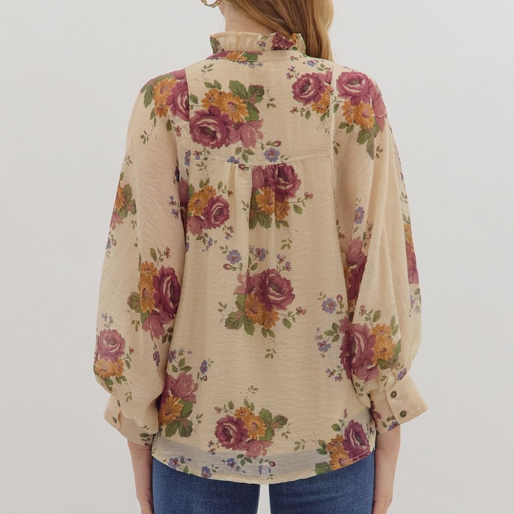 Floral Long Puff Sleeve Top