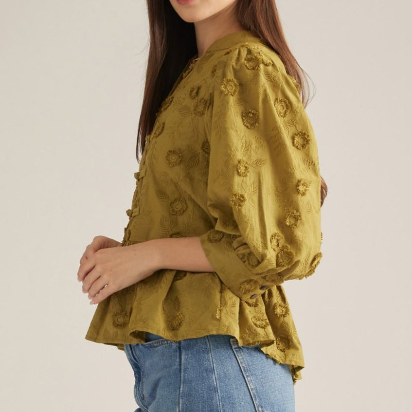Woven Button Loop Top