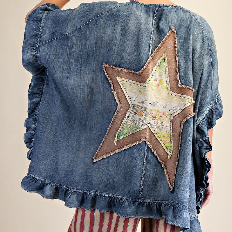 STAR PATCH BACK WASHED CHAMBRAY DUSTER