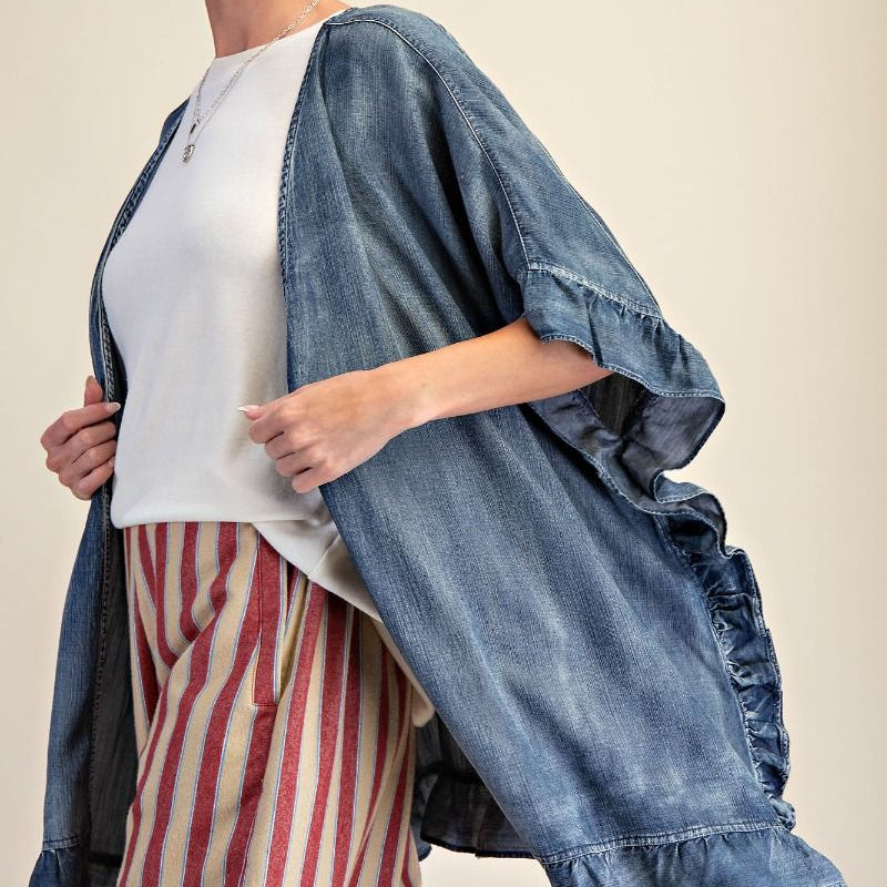 STAR PATCH BACK WASHED CHAMBRAY DUSTER
