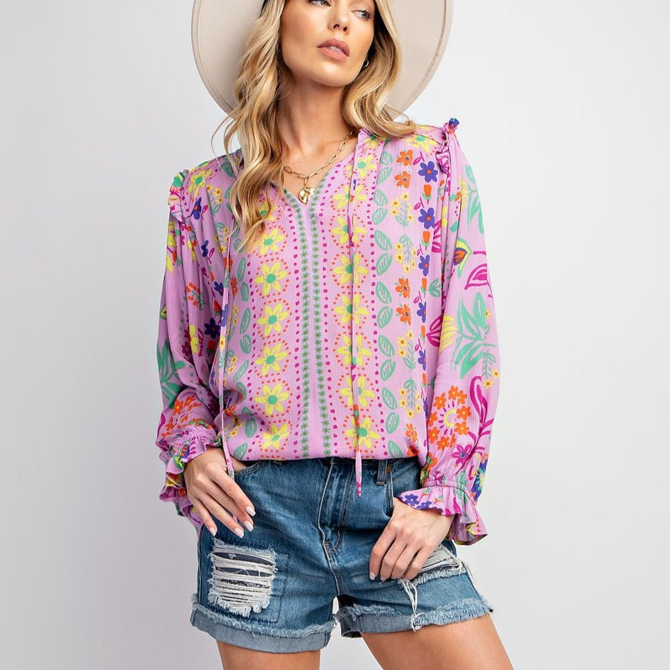 Printed Rayon Gauze Floral Woven Blouse