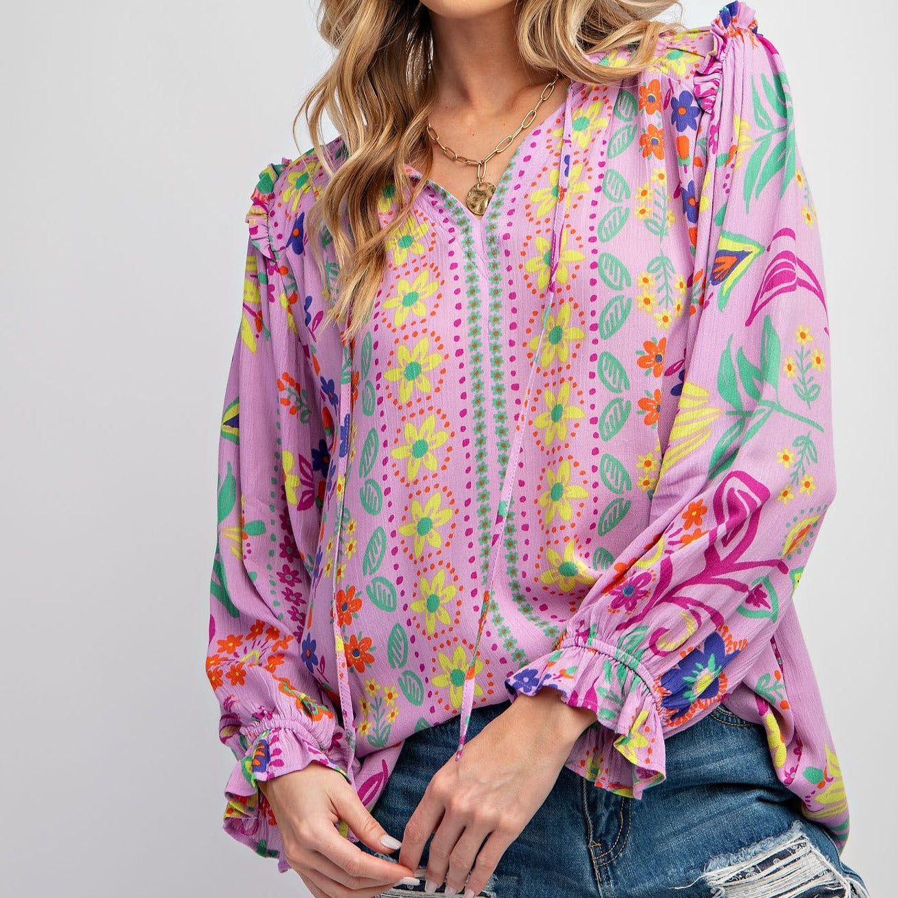 Printed Rayon Gauze Floral Woven Blouse