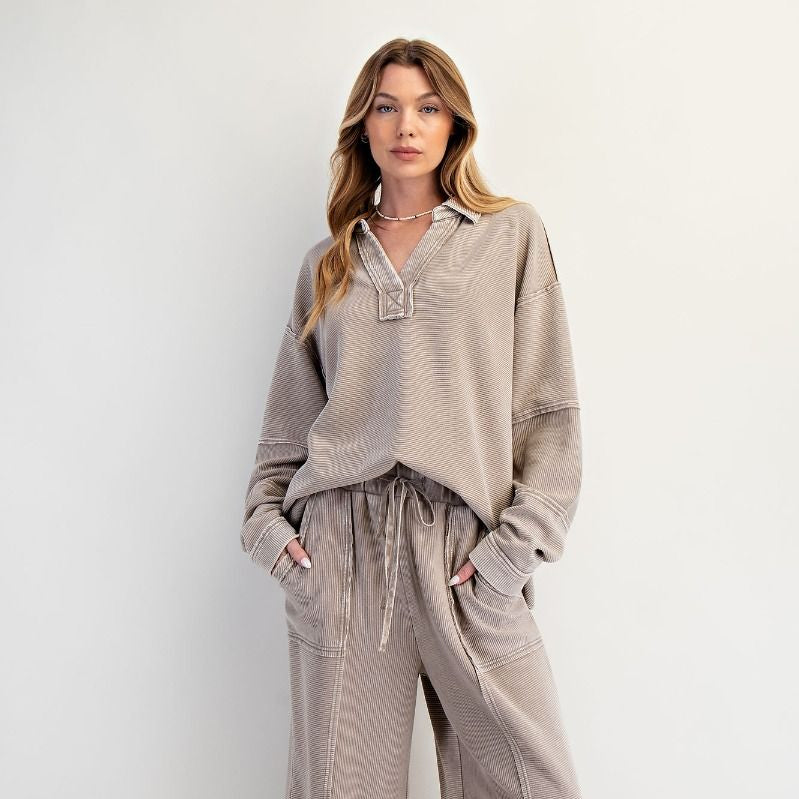 TEXTURED THERMAL WASHED PULLOVER