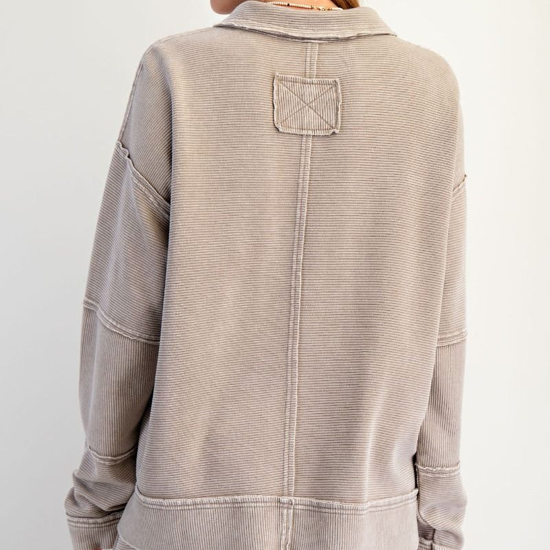 TEXTURED THERMAL WASHED PULLOVER