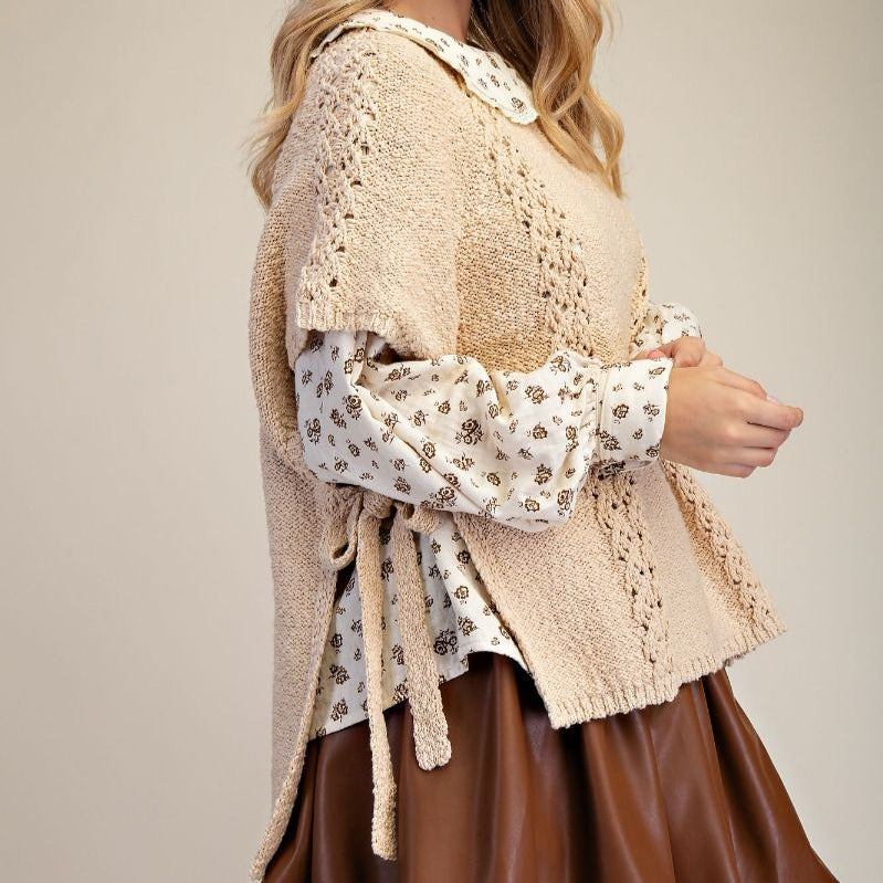HALF SLVS KNITTED SWEATER PONCHO