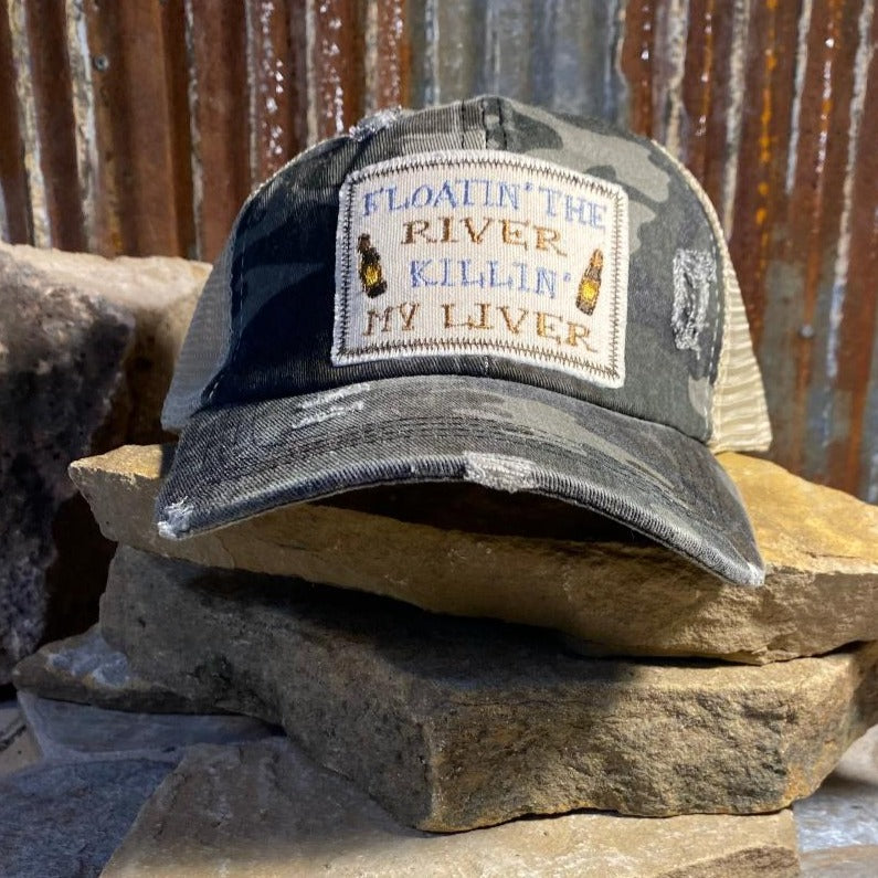 Camo Embroidered Floatin' The River Killin' My Liver Cap