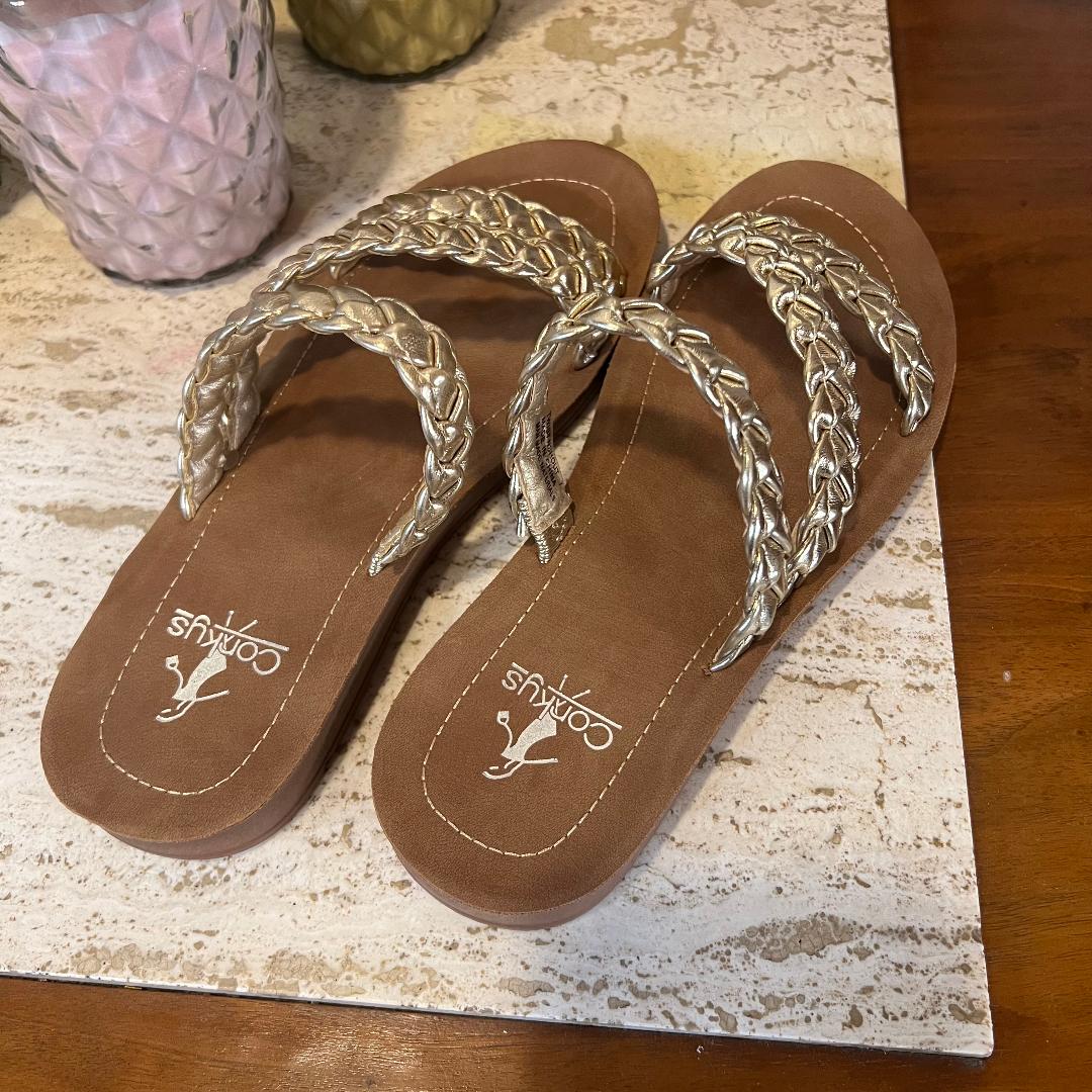 Gold Braided Twist N Shout Slide Sandal