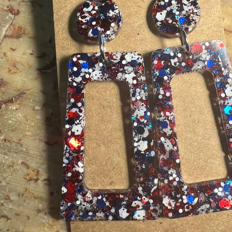 Red, White & Blue Glitter Acrylic Earrings