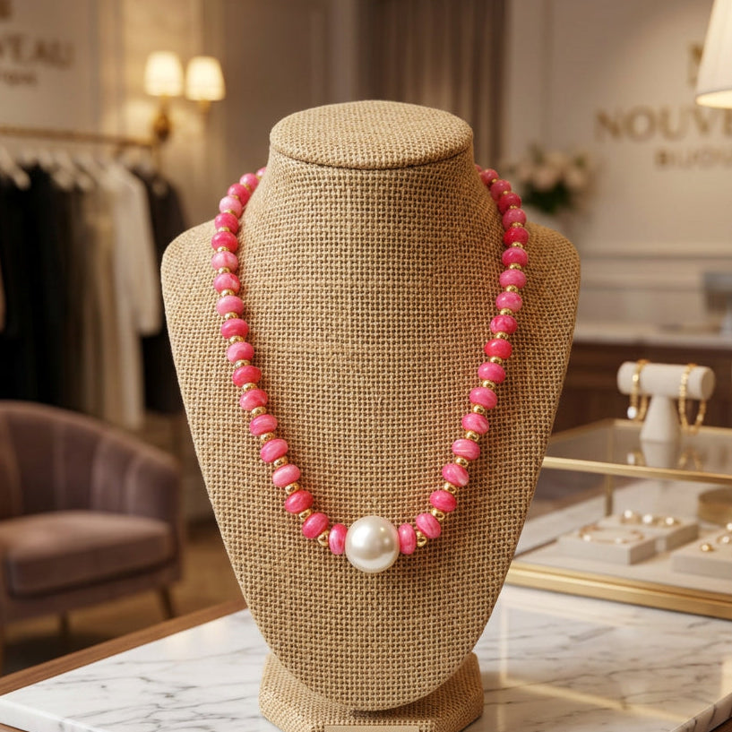 Aylani Hot Pink Beaded Pearl Necklace