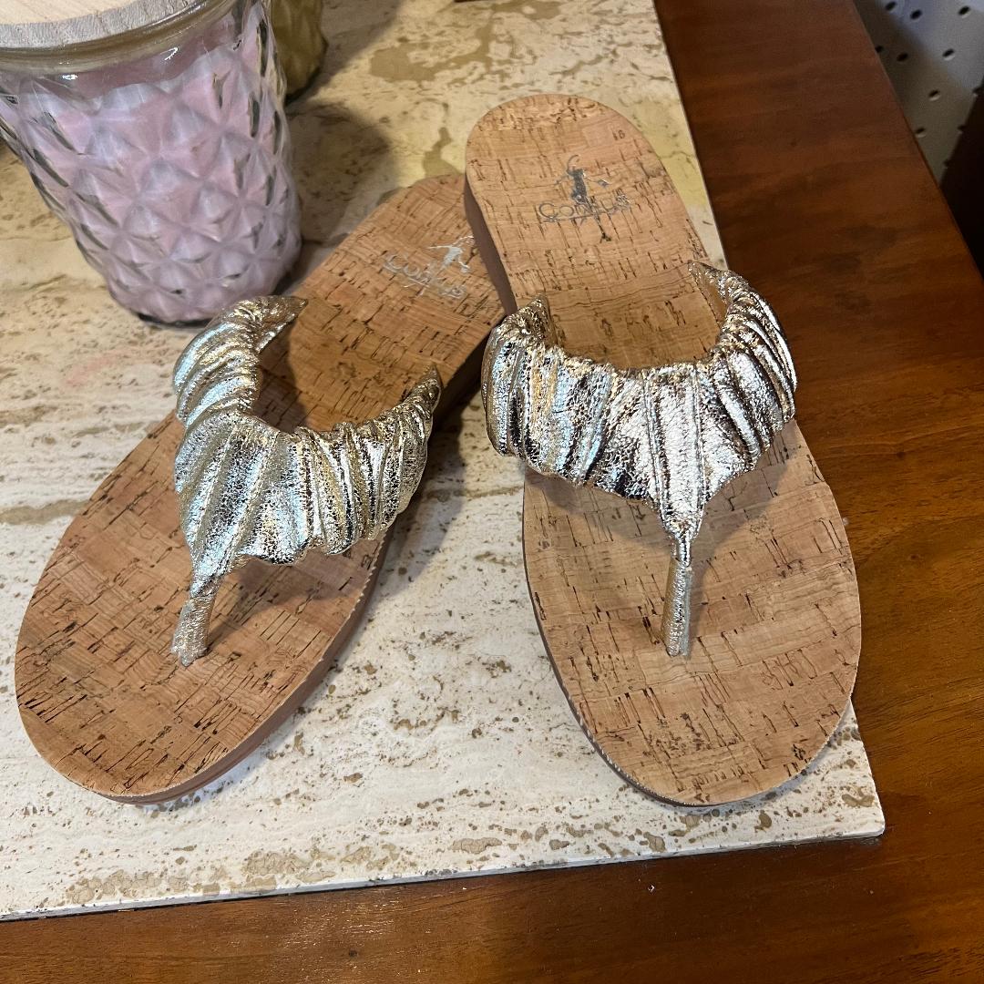 Gold Cool Off Slide Thong Sandal