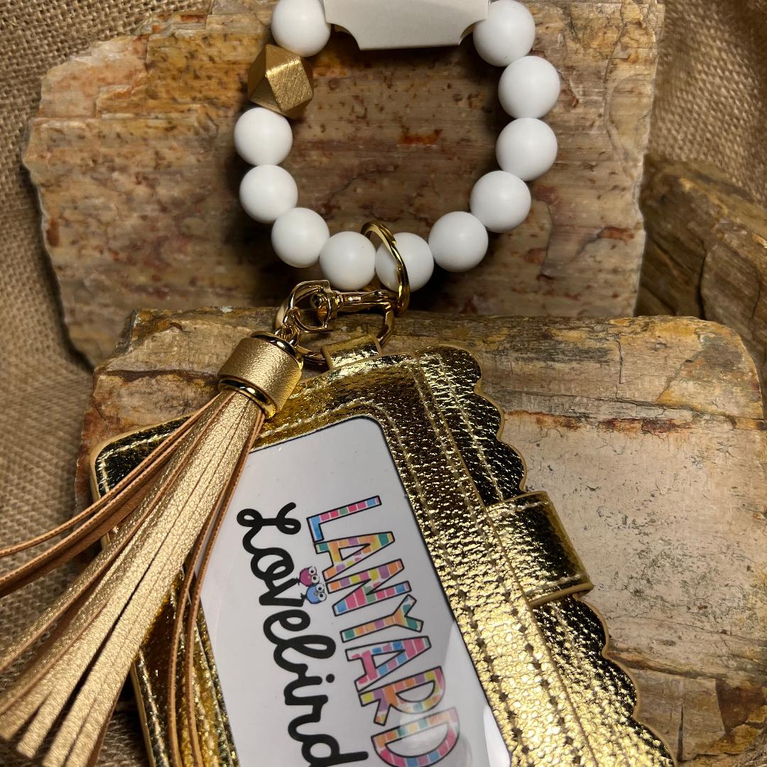 O Wristband Gold & White Keychain Wristlet Wallet