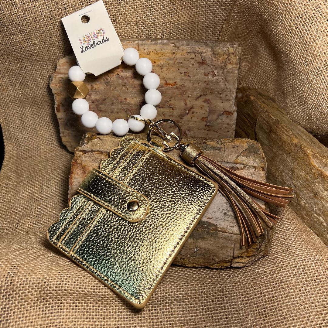 O Wristband Gold & White Keychain Wristlet Wallet