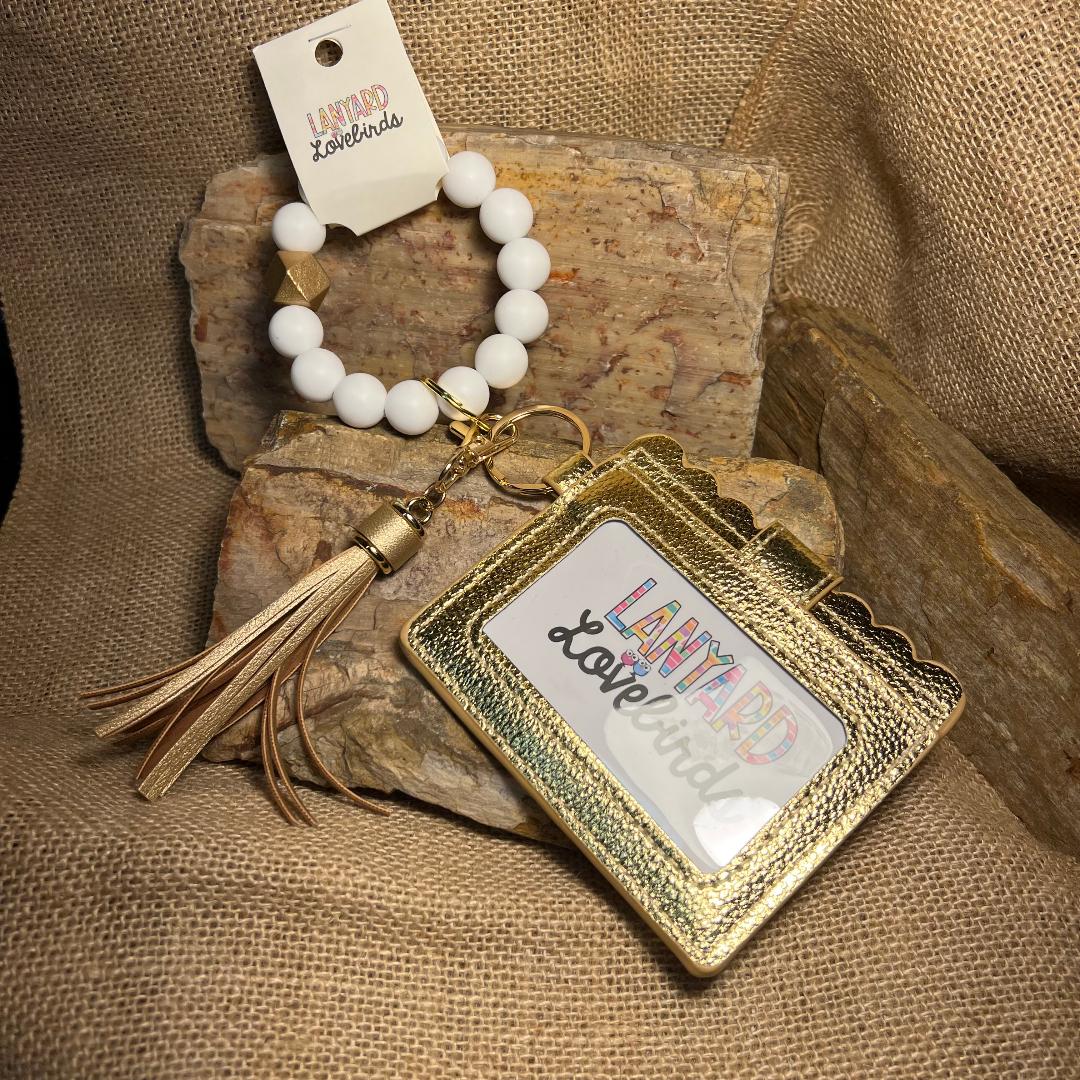 O Wristband Gold & White Keychain Wristlet Wallet
